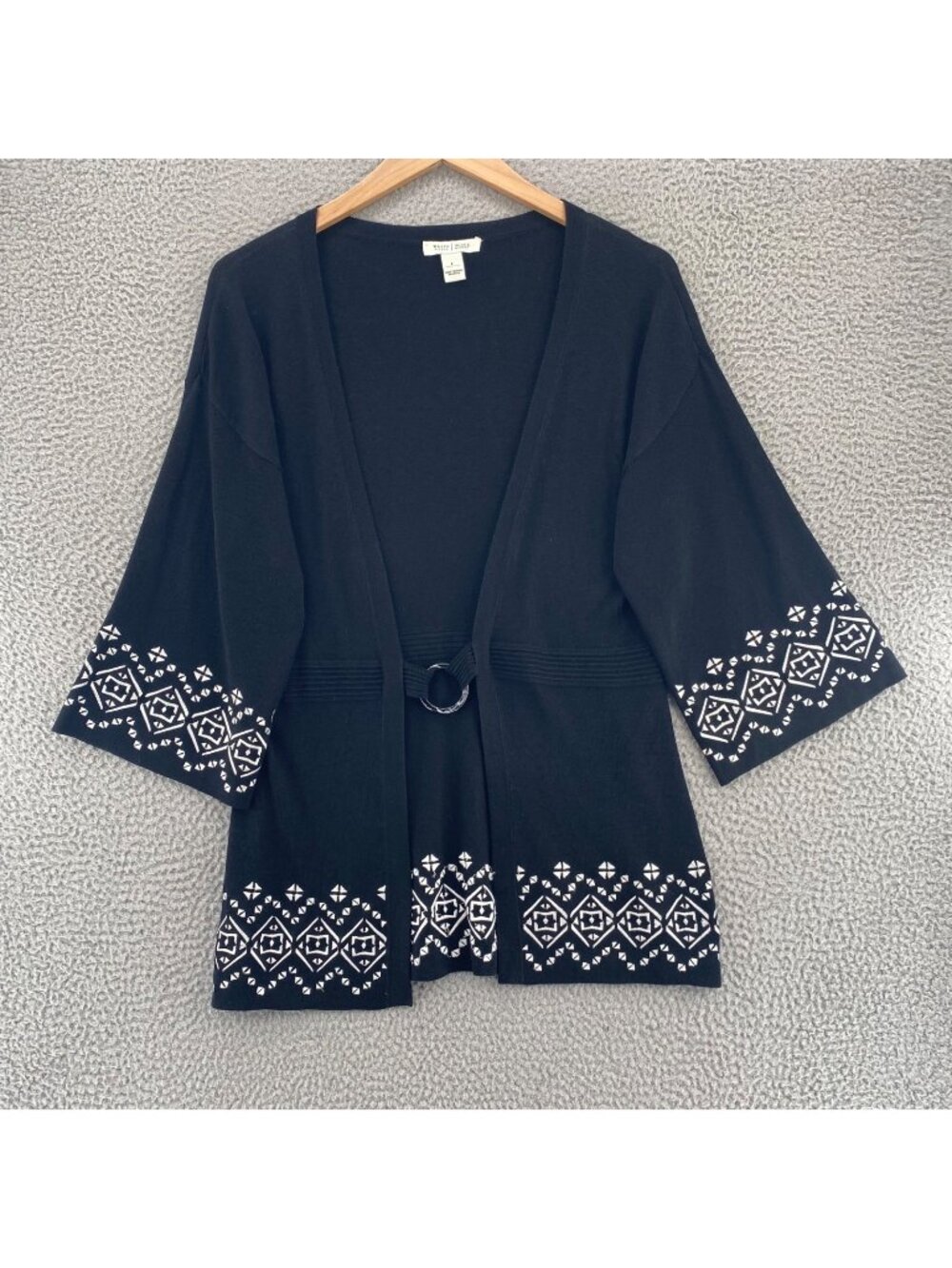 White House Black Market Sweater Womens L Black Embroidered Silk Cotton Blend